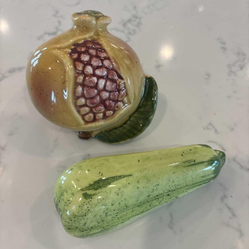 Lot of 2 Ceramic Pomegranate &‎ Squash Decor, Originally Part of Kitchen Decor